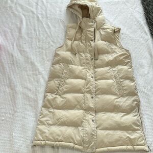 Zara cream long hooded puffer vest